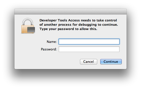 终结“developer tools access needs to take control of another process for debugging to continue”...