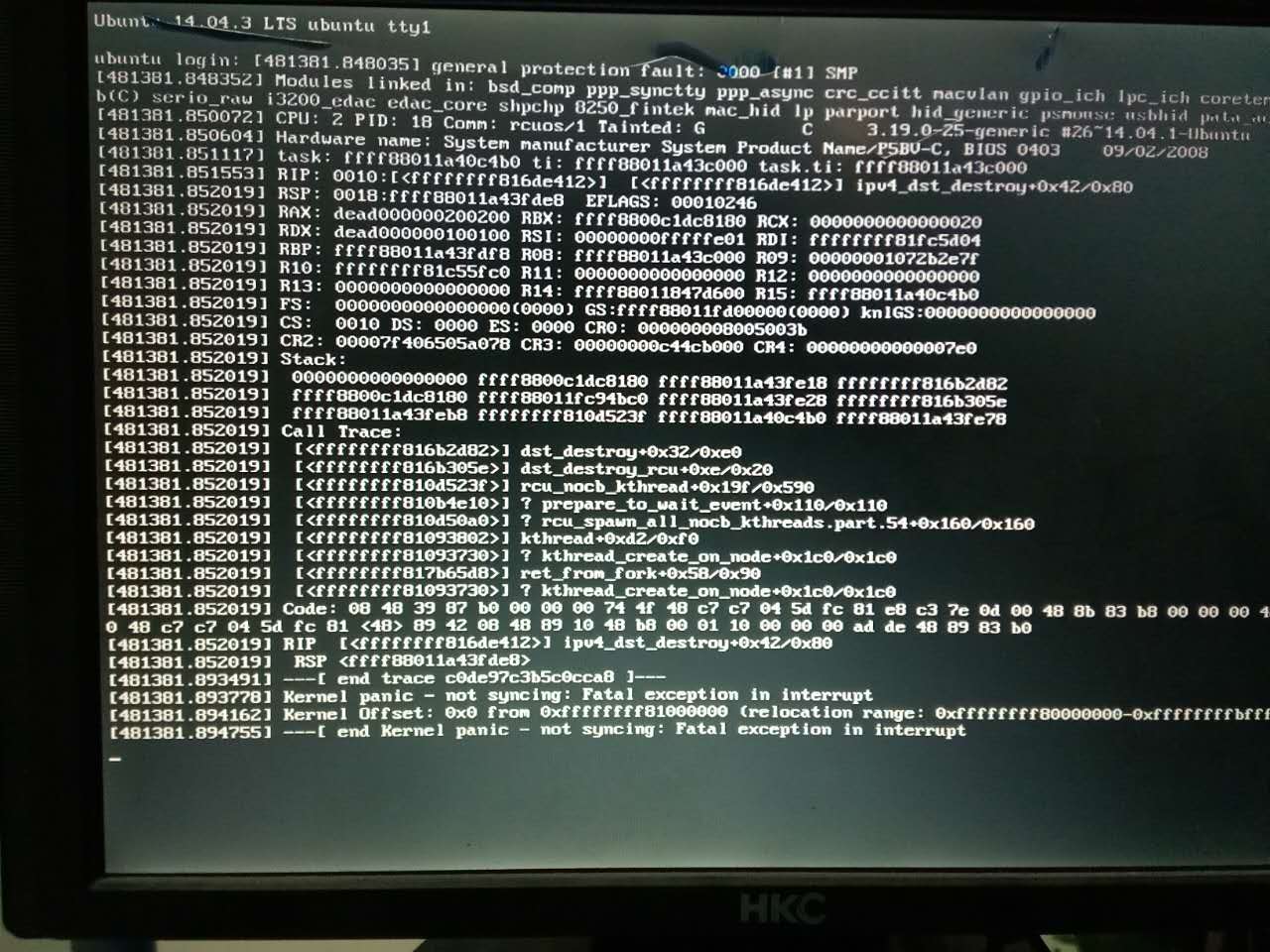 Ubuntu14.04又死机了,屏幕截图如下,请高手分析