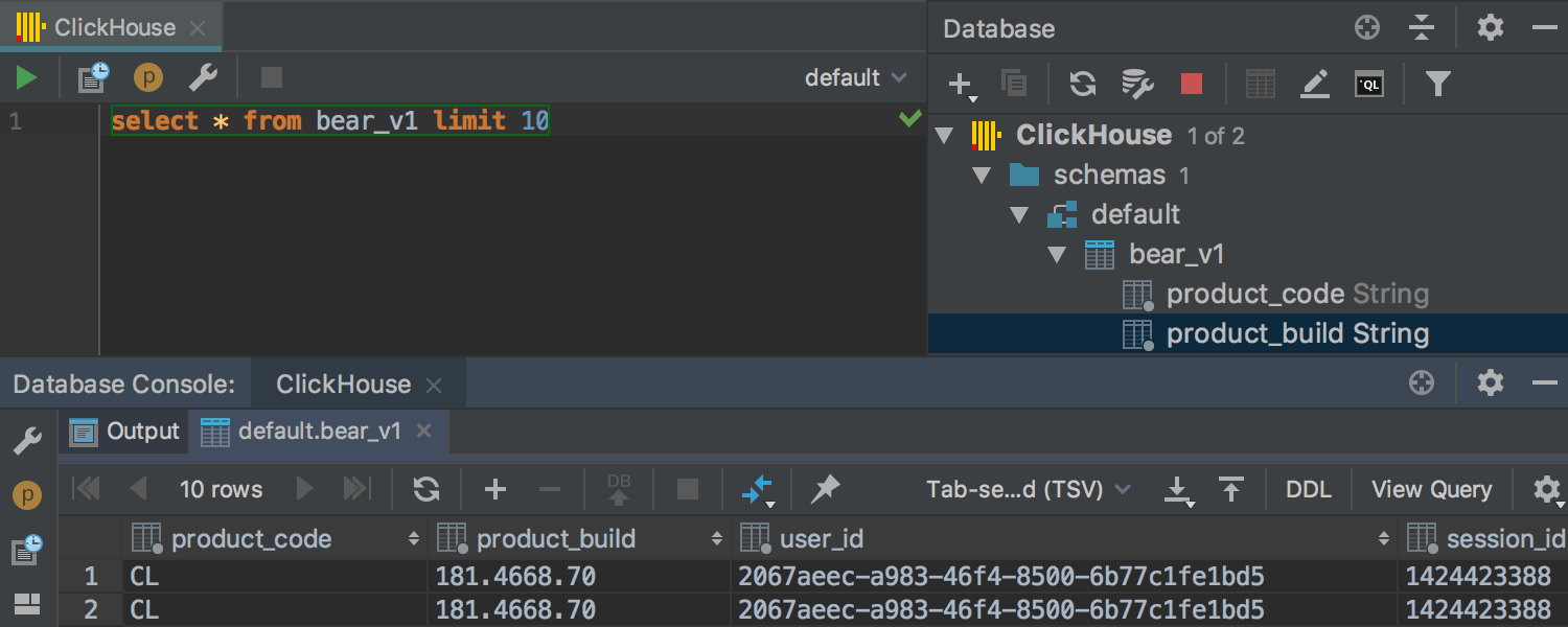 IntelliJ IDEA 2018.2.1，支持 ClickHouse 开箱即用