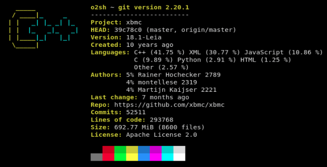onefetch —— 终端上展示 Git 项目摘要