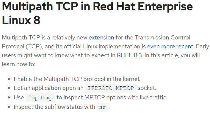 RHEL 8.3 将引入 Multipath TCP