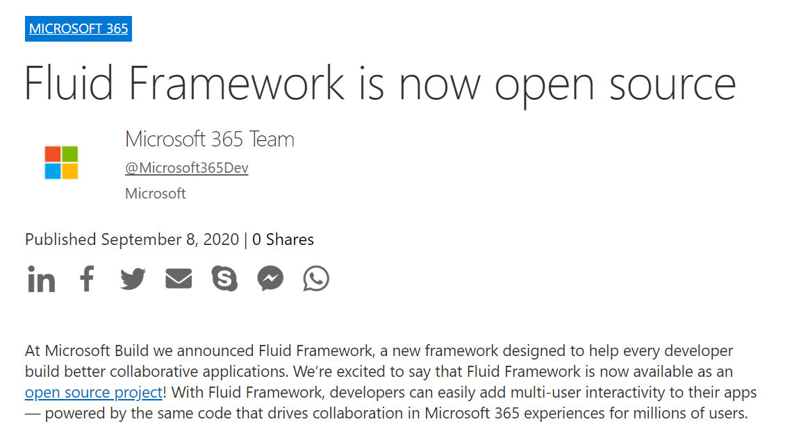 微软正式开源 Fluid Framework