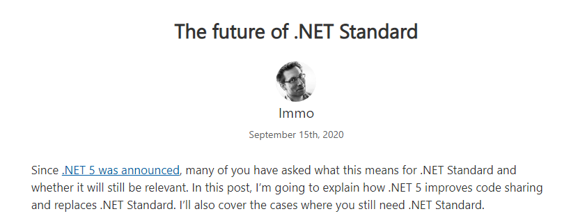 微软停止更新 .NET Standard，.NET 5 取而代之