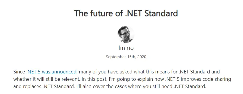 微软停止更新 .NET Standard，.NET 5 取而代之