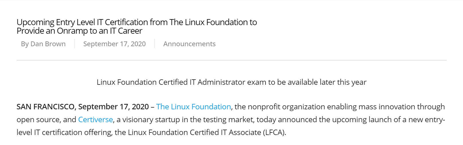 Linux 基金会启动新的入门级 IT 认证