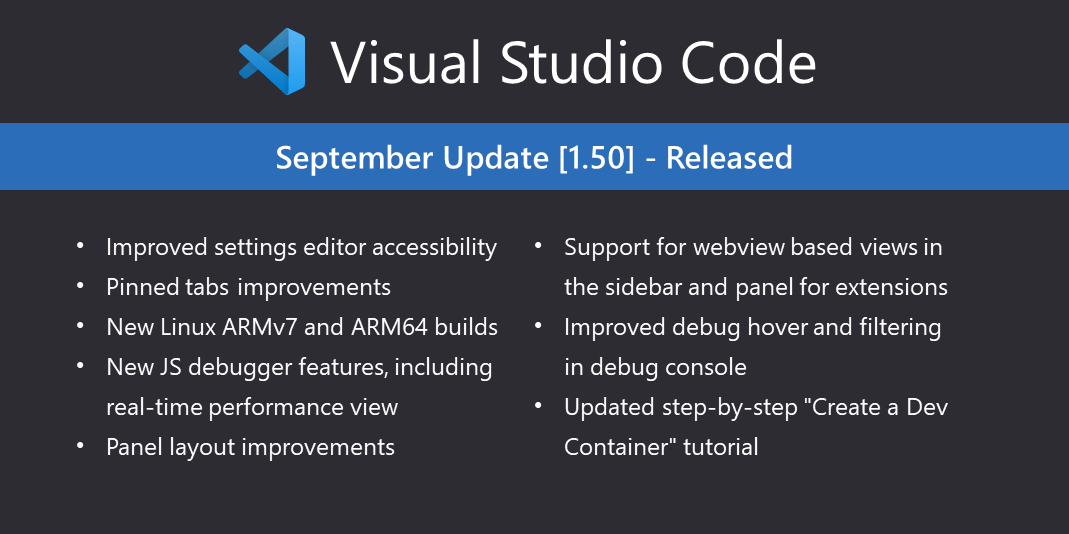 Visual Studio Code 1.50 发布