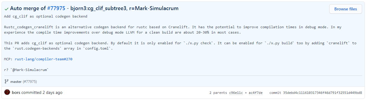 Rust 编译器结合 Cranelift 显著缩短调试构建时间