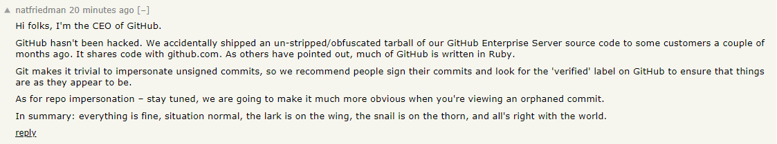 GitHub 源代码泄露，GitHub CEO 回应：没被黑，一切正常
