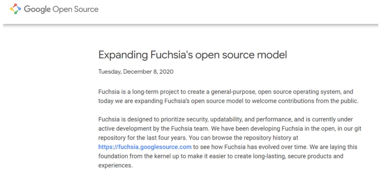 Fuchsia 二次发育，正式进入开源开发模式