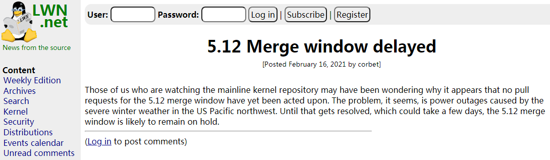Linux Kernel 5.12 合并窗口因美国严寒天气被迫延期