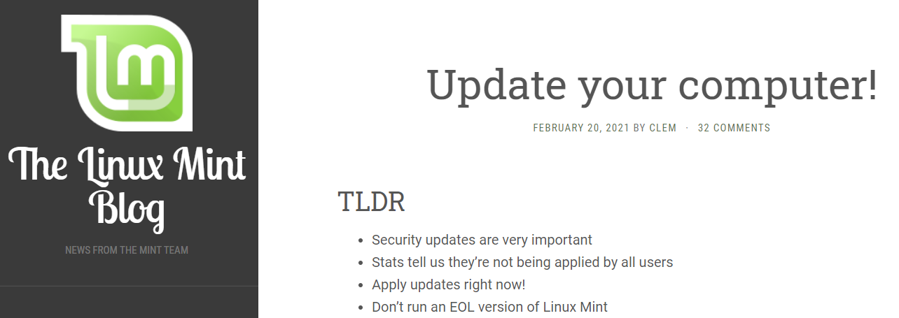 Linux Mint 发现其大量用户没有及时安装安全更新