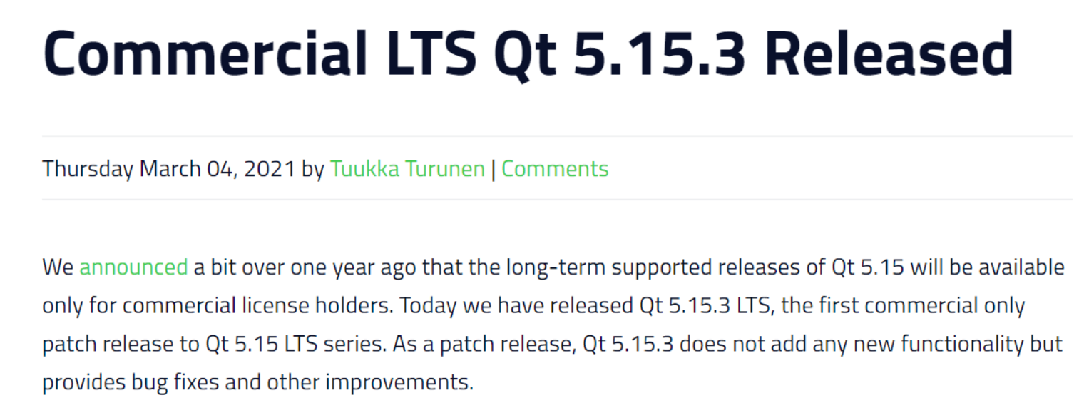 商业化的 LTS 版本 Qt 5.15.3 发布