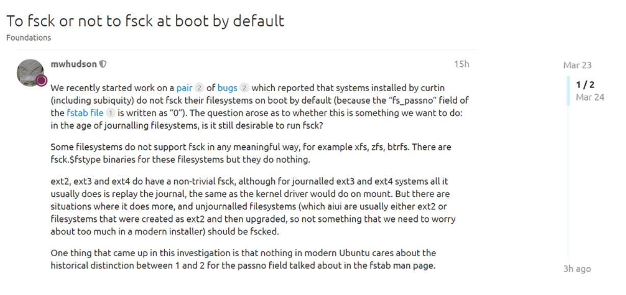 Ubuntu 社区正在讨论是否应在启动时运行 fsck