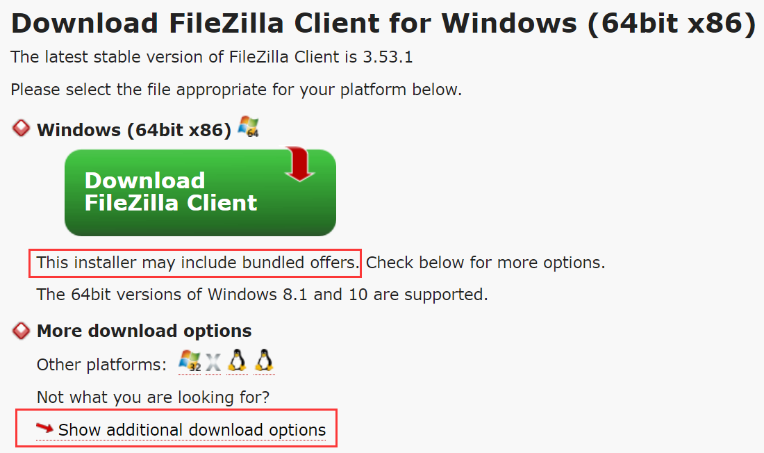 FileZilla 官方版本捆绑广告软件