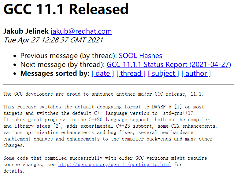 GCC 11.1 正式发布，针对 C++ 进行多项优化