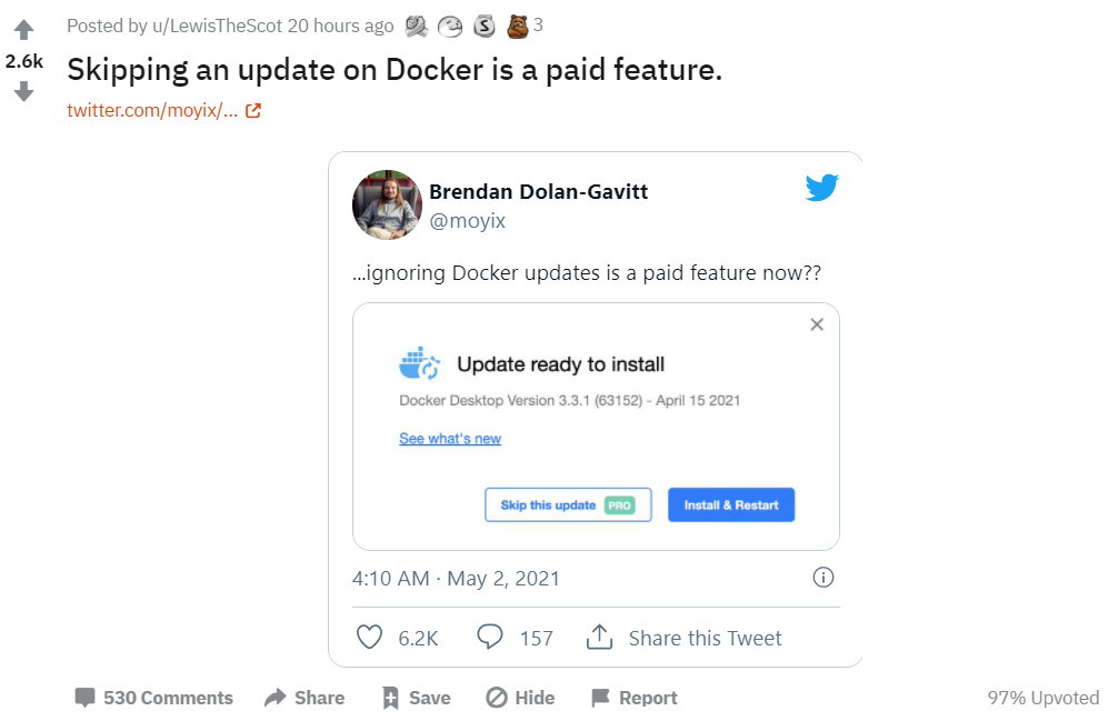 Docker 的“跳过更新”是付费功能