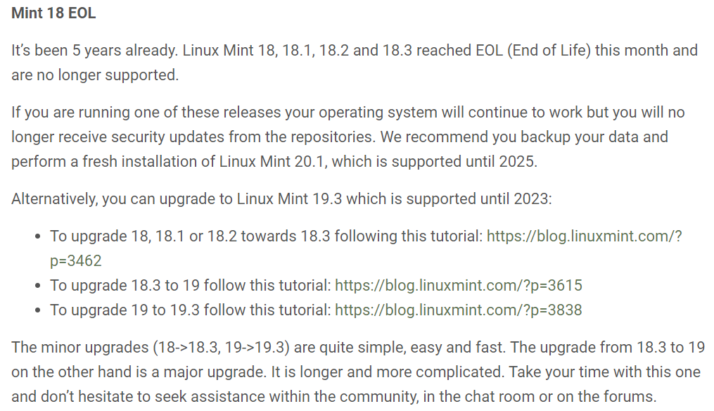 Linux Mint 18.x 生命周期结束