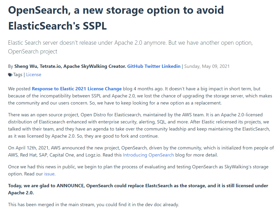 Apache Skywalking 使用 OpenSearch 取代 Elasticsearch