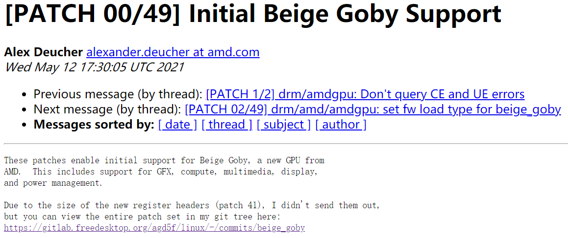 AMD 发布“Beige Goby”的 Linux 驱动程序