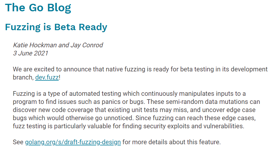 Go Fuzzing 进入 Beta 测试阶段