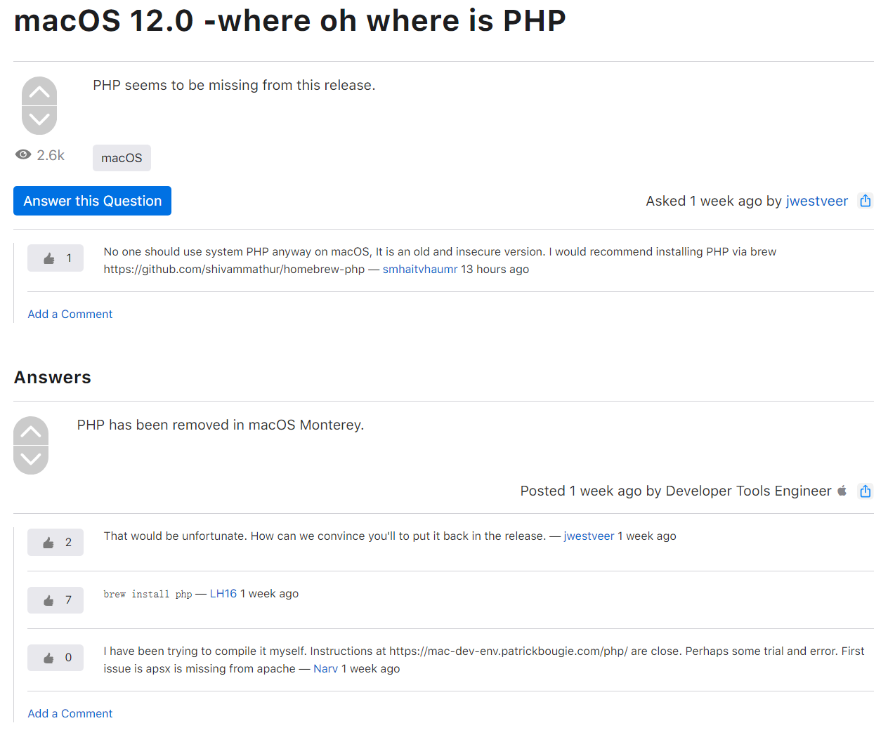macOS Monterey 移除了自带的 PHP