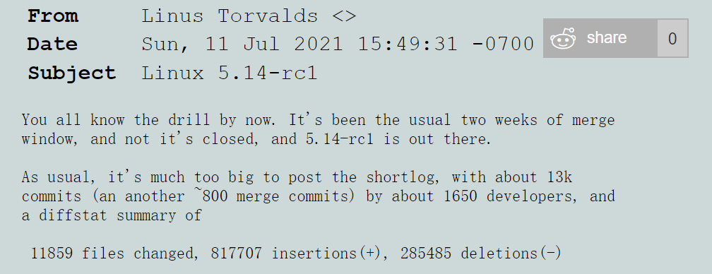 Linux Kernel 5.14 rc1 发布