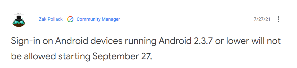 Google 将不再支持 Android 2.3.7 及更低版本的 Google 服务