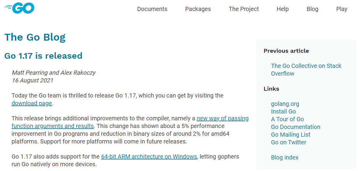 Go 1.17 正式发布