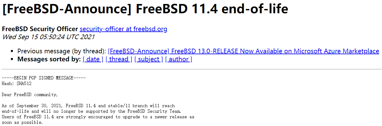 FreeBSD 11.4 生命周期结束