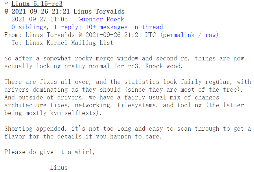 Linux 5.15-rc3 发布，修复性能问题
