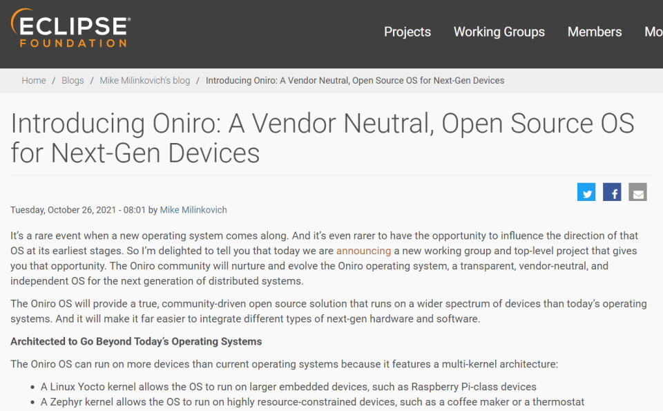 查看历史版本 Eclipse 基金会推出 Oniro OS，OpenHarmony 的独立开源实现