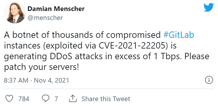 GitLab 服务器被利用发起超过 1 Tbps 的 DDoS 攻击