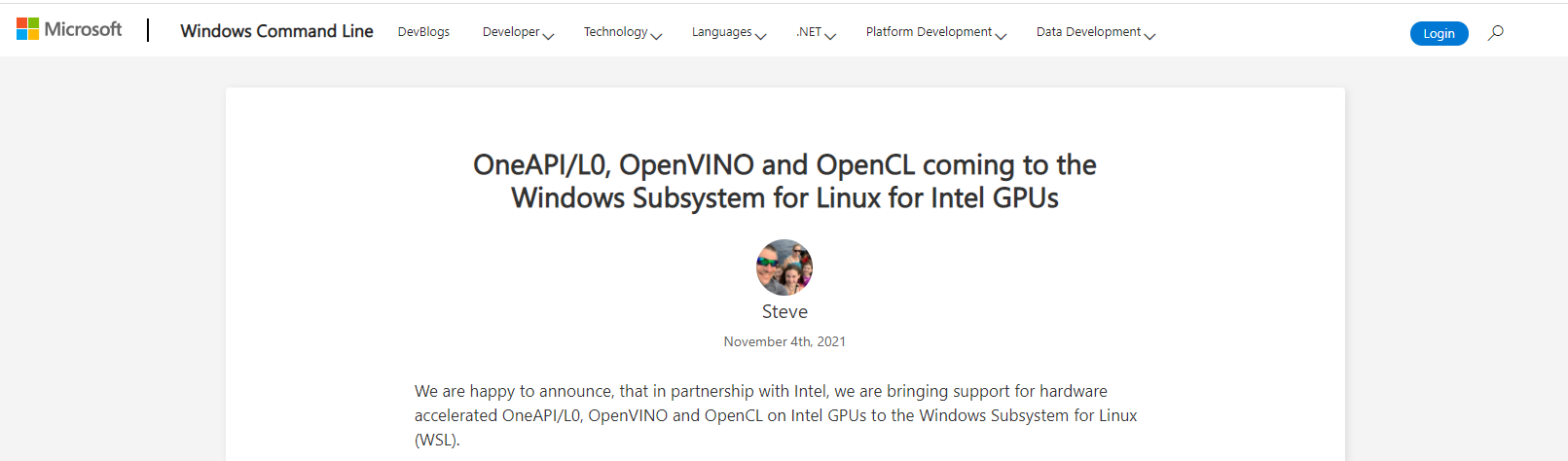 WSL2 已支持 oneAPI Level Zero 和 Inlel OpenCL