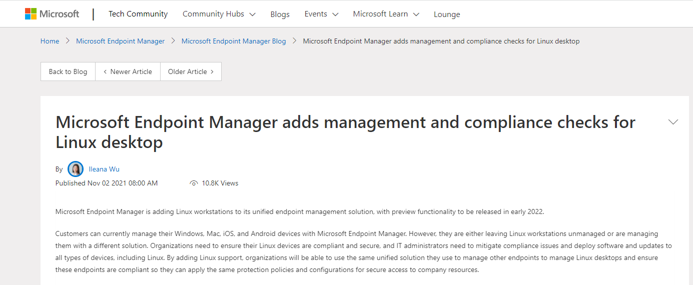微软 Endpoint Manager 现已支持 Linux 桌面