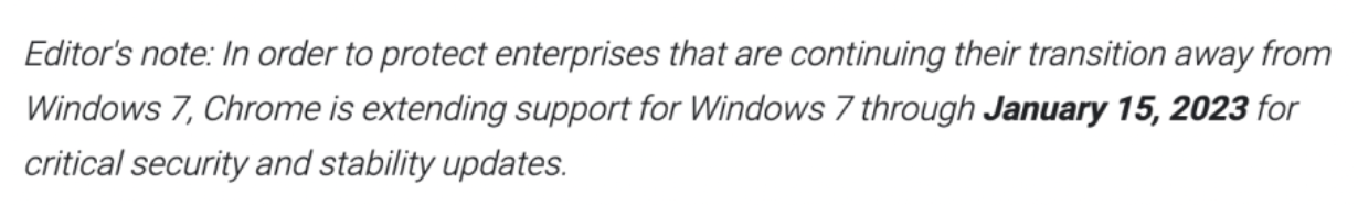 Chrome 再次延长对 Windows 7 的支持