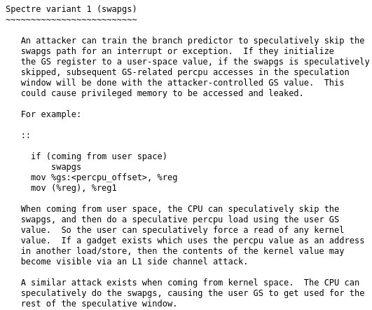 Linux 修复 Spectre V1 SWAPGS 漏洞，代码来自阿里工程师