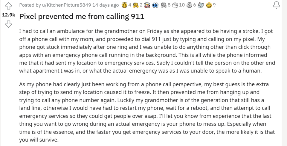 谷歌 Pilex 手机阻止用户拨打 911 报警电话