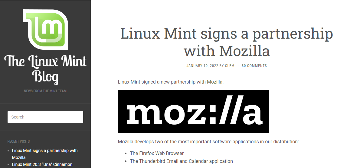 Linux Mint 与 Mozilla 建立合作伙伴关系，使用 Mozilla 版本的 Firefox
