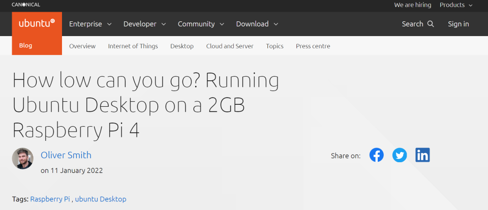 Ubuntu 进一步降低硬件门槛,支持在 2GB 内存的树莓派 4 上运行 - OSCHINA - 中文开源技术交流社区