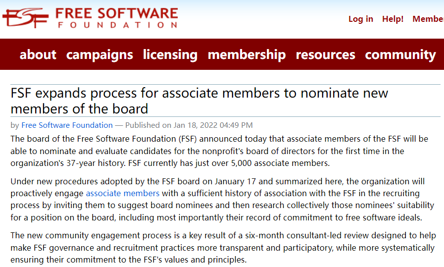 FSF 允许非正式会员提名董事会新成员
