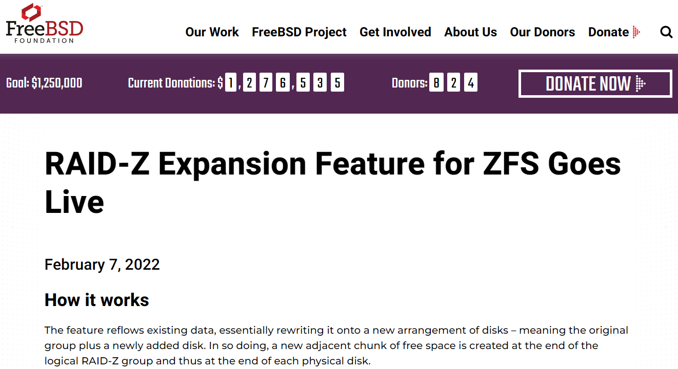 ZFS 引入 RAID-Z Expansion 功能