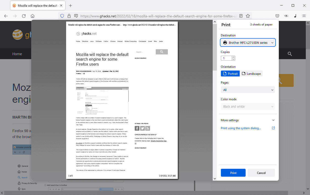 Mozilla 从 Firefox 中删除了旧版打印预览