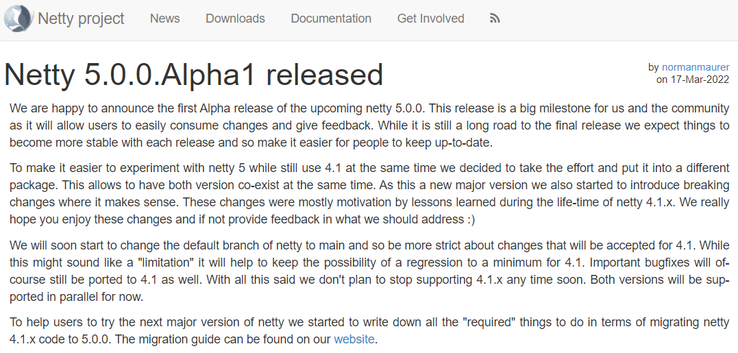 Netty 5.0.0.Alpha1 发布