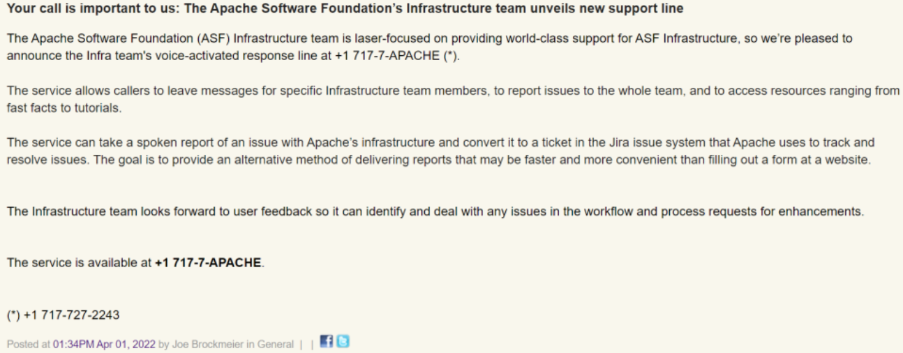 ASF 愚人节恶搞：开通电话服务热线