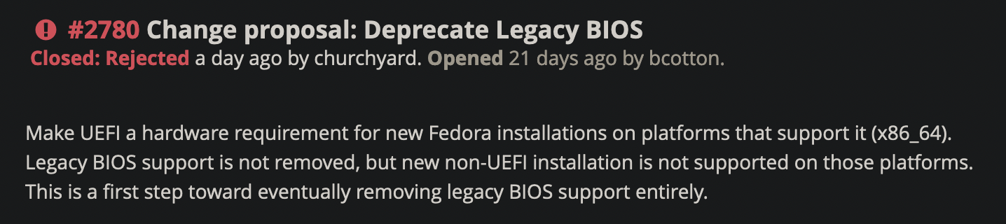 正式确认，Fedora 37 将继续支持传统 BIOS