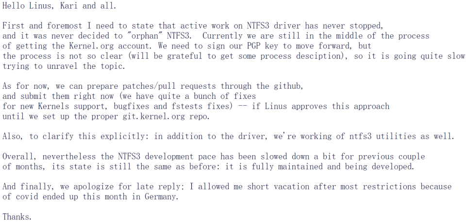 Paragon 创始人回应“Linux 内核 NTFS 驱动成孤儿项目”：没有停止维护