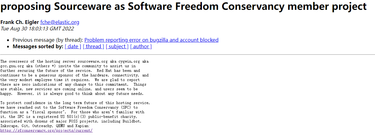 Sourceware 希望成为 SFC 成员项目，以获得资金支持