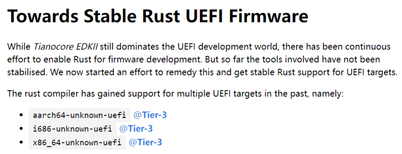 Rust UEFI 固件支持级别有望升级到 Tier 2