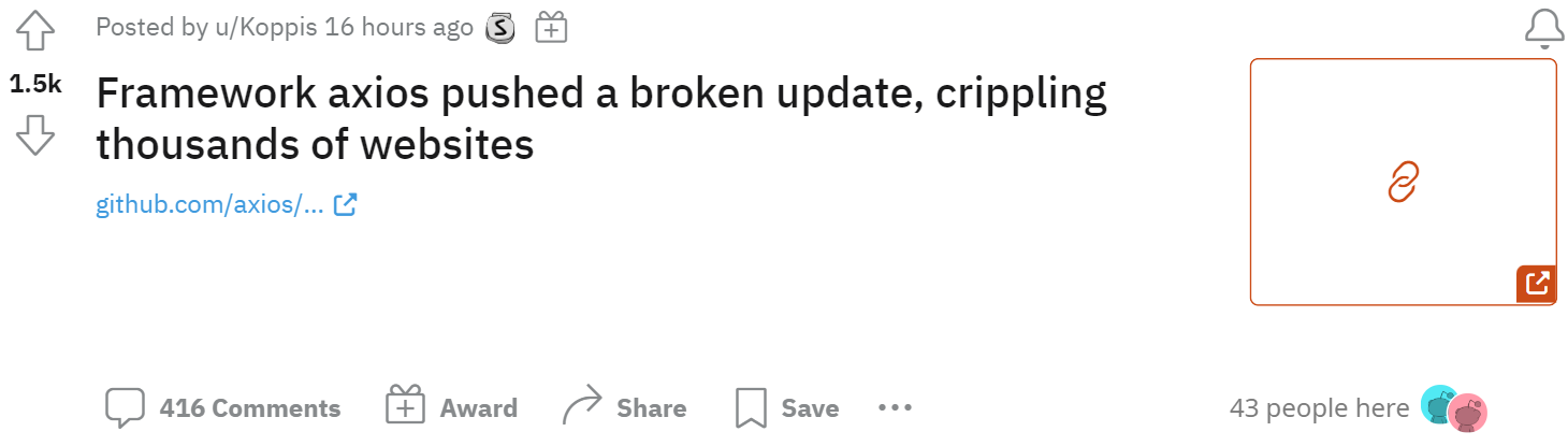 HTTP 库 Axios 推送损坏的更新，导致数千个网站瘫痪