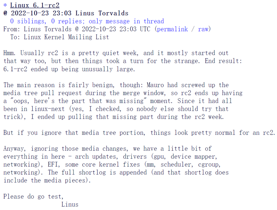 Linux 6.1 第二个 RC 发布，预计 12 月正式发布